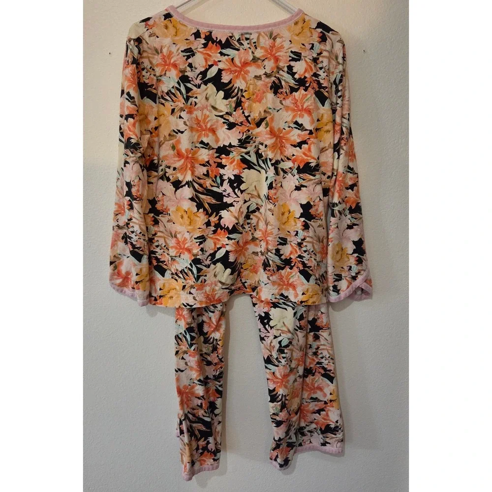 Garnet Hill Organic Cotton Asian Wrap Pajama Set PJ's Onyx Floral Medium 9174